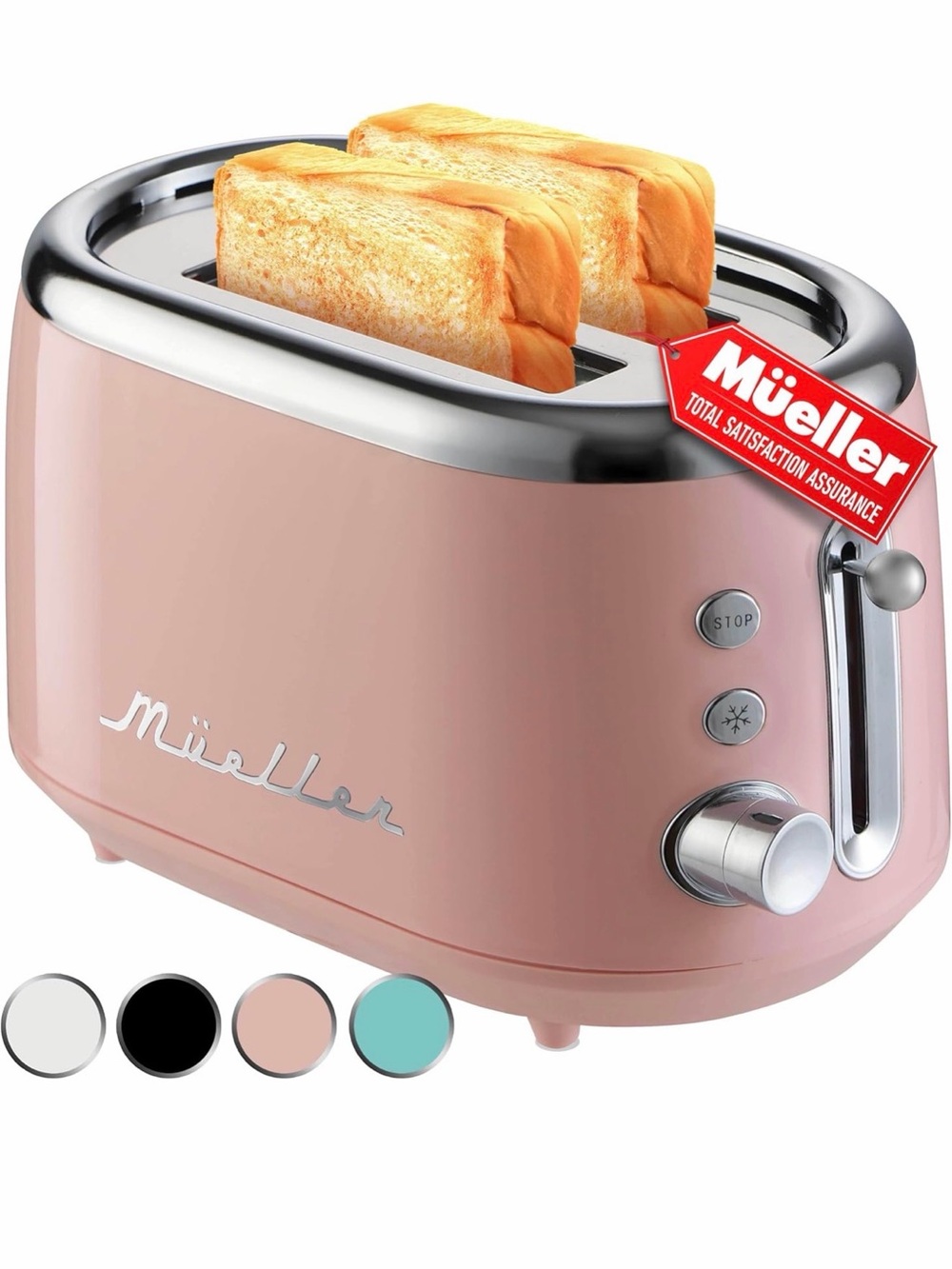 Mueller Retro 2-Slice Toaster in Pink NEW